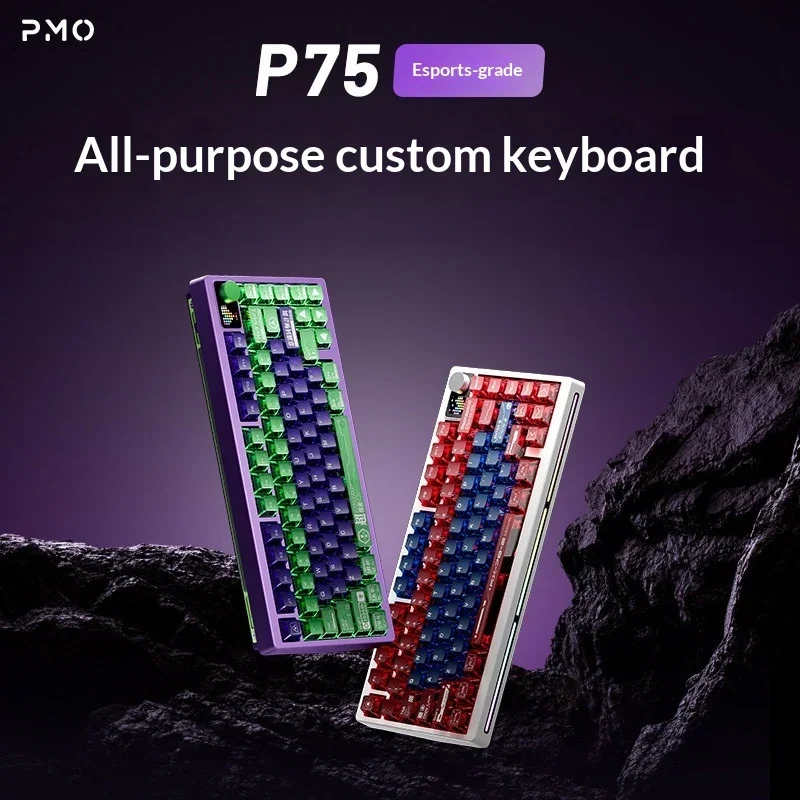 PMO P75 Mechanical Keyboard 75% Custom Hot Swappable Tri Mode Wireless Bluetooth Gaming Keyboard for Desktop PC Office