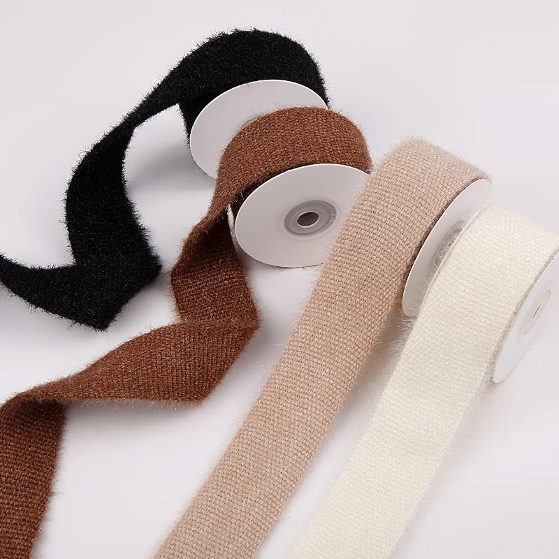 5 Yards 40MM Black White Plush Bright Silk Wool Ribbons Hair Bows DIY Crafts Handmade Accessories Clothing Hat Materials