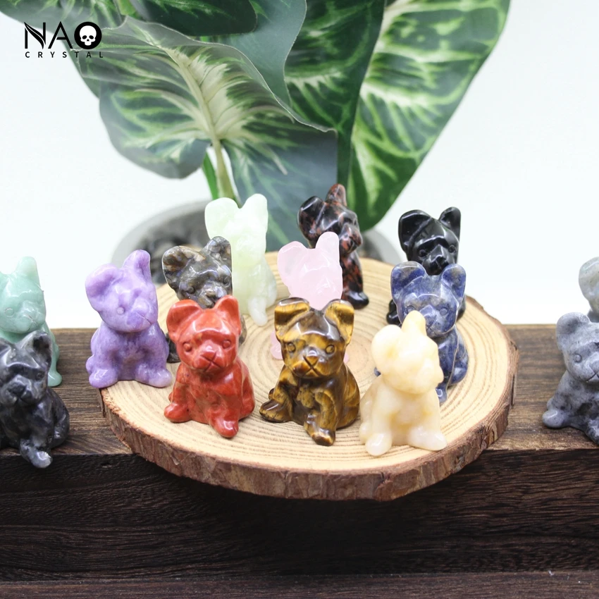 

1.5" Bulldog Statue Carved Gemstone Crafts Home Decoration,Healing Crystal Quartz Cute Dog Animal Figurine Office Decor Gifts