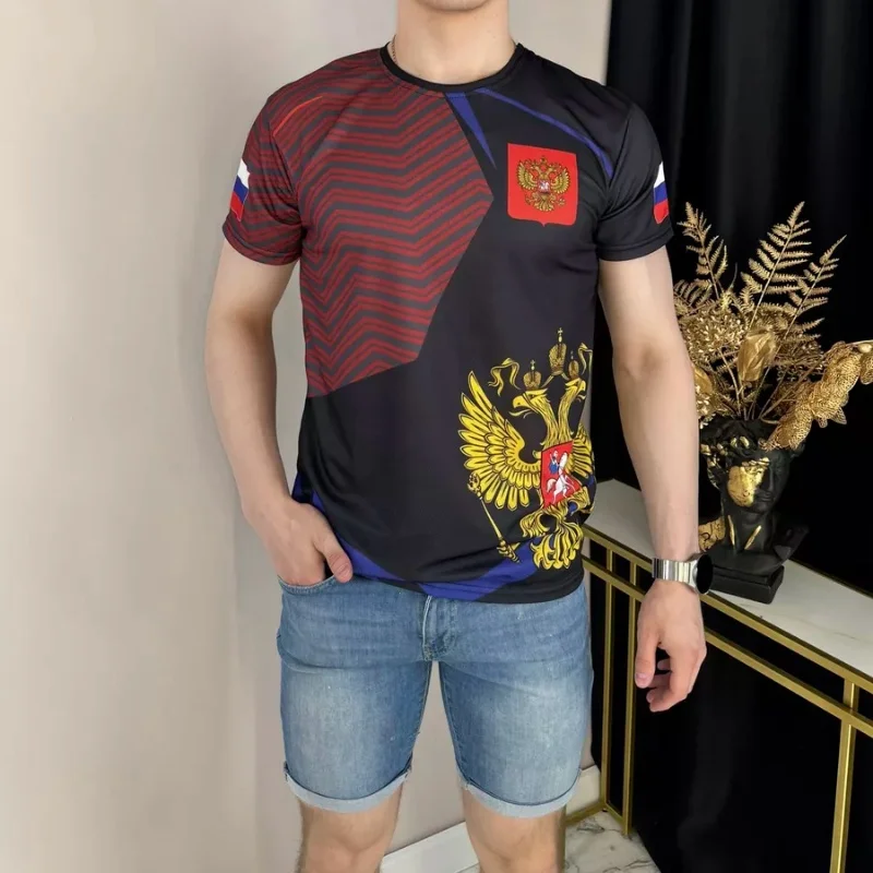 Russian Emblem Pattern T-shirts Summer Fashion Short Sleeve National Flag 3D Printed T Shirts Casual Street Loose Sports Tees