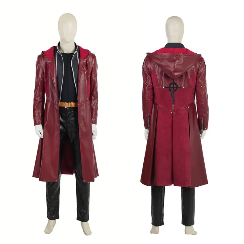 أزياء أنيمي كوس فولميتال الخيميائي إدوارد إلريك التأثيرية سترة طويلة من الجلد الأحمر معطف الزي البدلة زي الهالوين والكريسماس