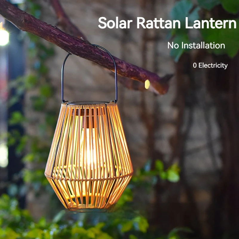 

Outdoor Solar Courtyard Lights Rattan Bamboo Woven Lanterns Garden Decor Chinese Retro Hanging Lights Balcony decor Atmosphere