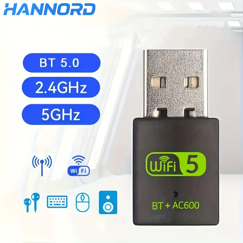 

Hannord 600Mbps USB WiFi Bluetooth Adapter Dongle Dual Band USB Wifi Adapter USB Bluetooth Wireless Network Card For PC Laptop