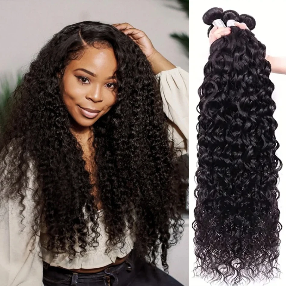 Water Wave Bundles Human Hair Brazilian Weaving Natural Black 1 3 4 Bundles Deal Virgin Hair 30 Inch Remy Raw Hair Extensions