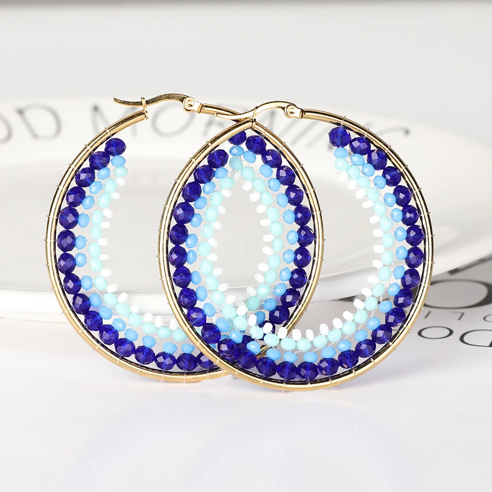 

New Stainless Steel Earrings Premium Rice Beads Hand-woven Earrings Bohemian Ear Rings Birthday Gift