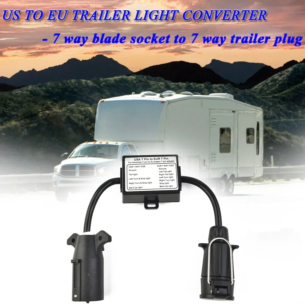 US To EU Trailer Connector Light Converter Adapter 7-Way Blade Socket To 7-Pin Round Socket Connector