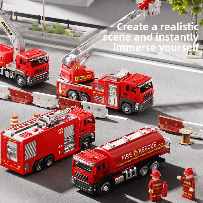 Boy Large Ladder Water Tank Truck Alloy Fire Truck Toy Sprinkler Fireman Model Construction Truck Boy
