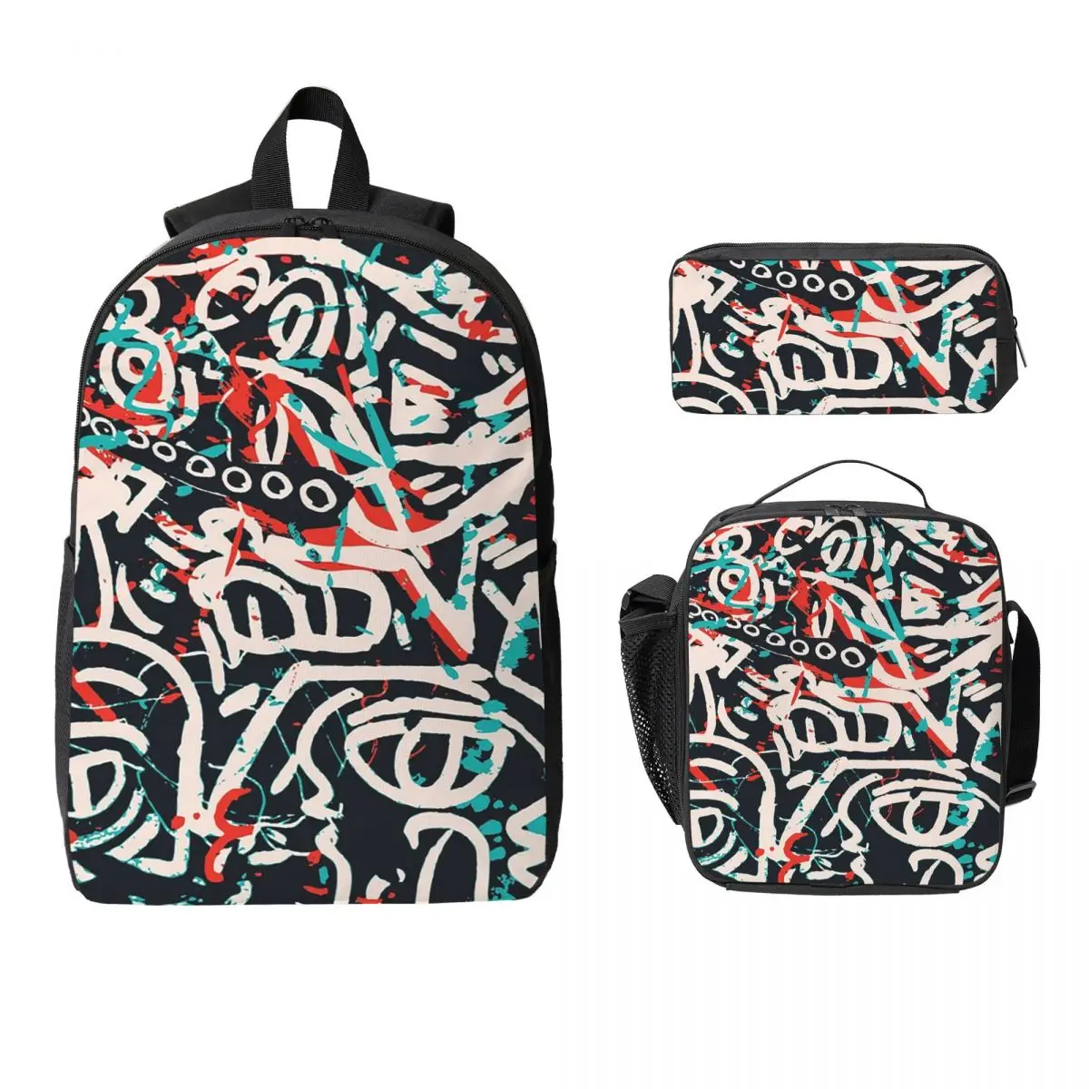 Street Art Graffiti Pattern Inchiostro e Zaino Posca Ragazzo Ragazza BookBag Borsa da scuola Borse a tracolla Borsa da pranzo isolata 3ps Astuccio