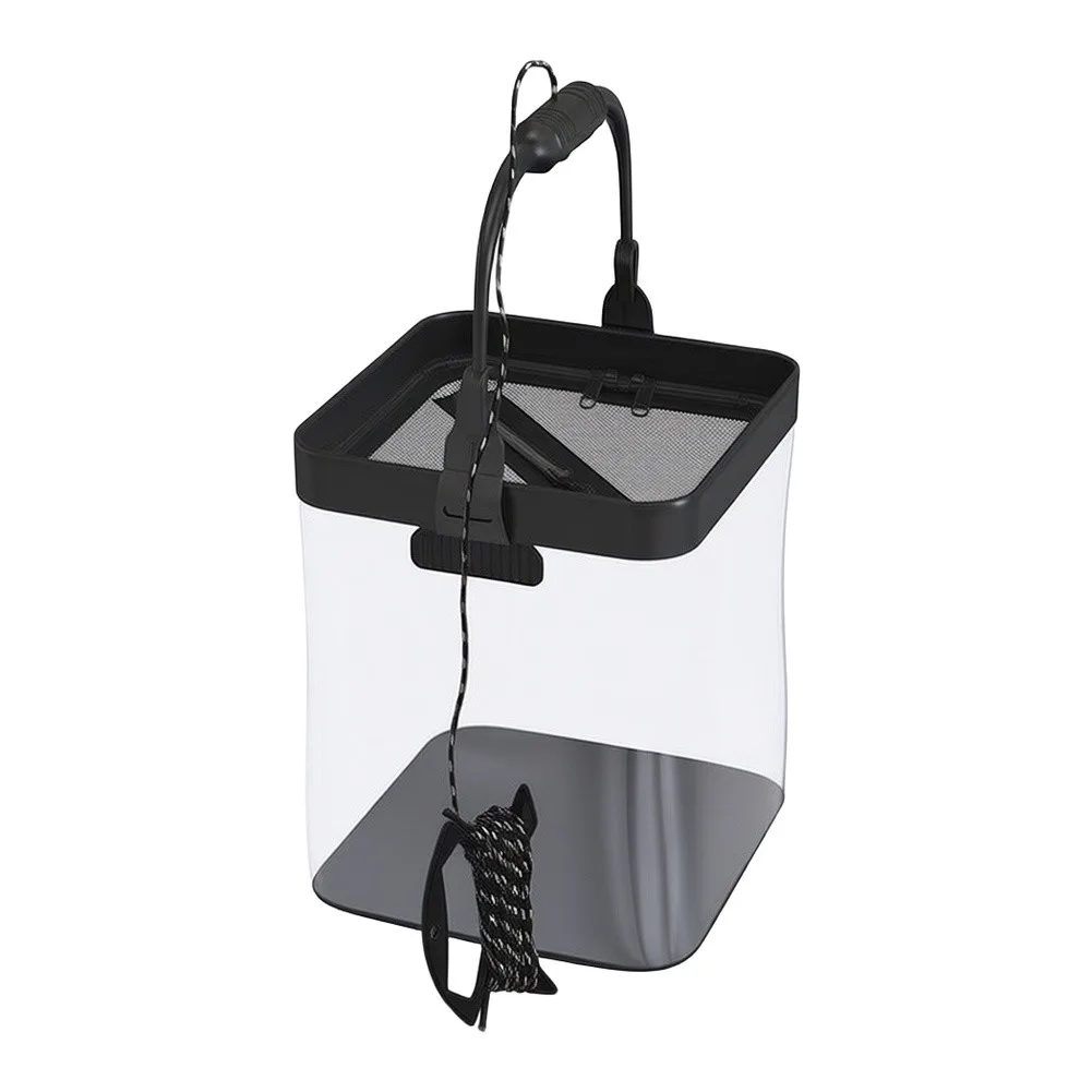 Transparent Collapsible Fish Bucket Made of High Pressure PE with Side-Mounted Quiet Oxygen Pump for Extended Fish
