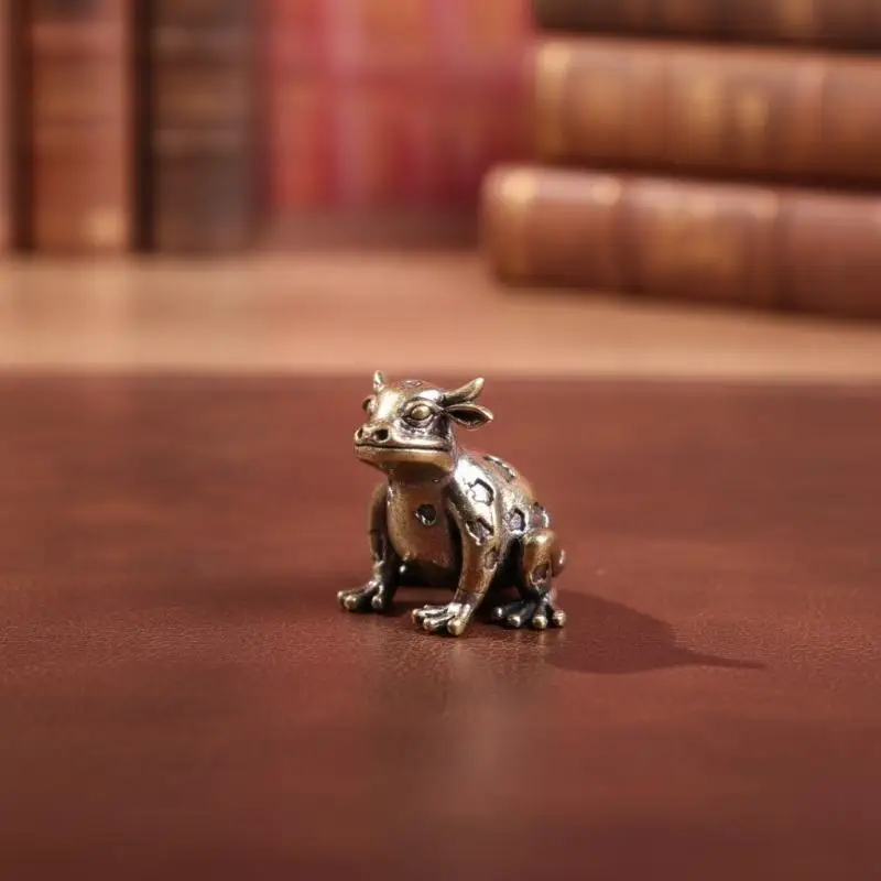 Brass Bull Head Frog Small Statue Vintage Animal Figurine Desktop Ornament Lucky Home Decor Crafts Accessories