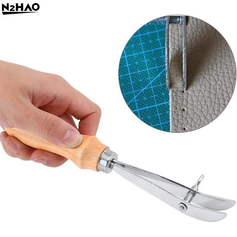 Adjustable Leather Edge Groover Craft Groove Gouge DIY Leathercraft Tool Stitching Crimper Slotting Grooving Tool Wooden Handle