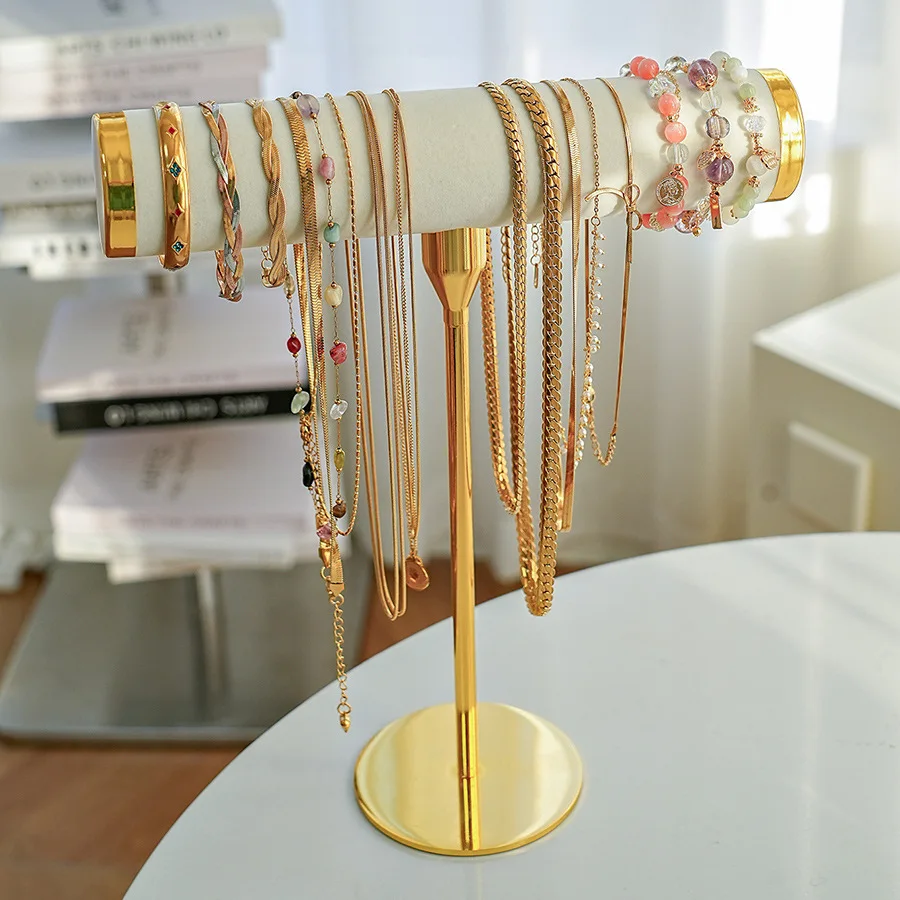 Wholesale of New Beige Suede Metal Jewelry Display Racks for Necklaces Bracelets