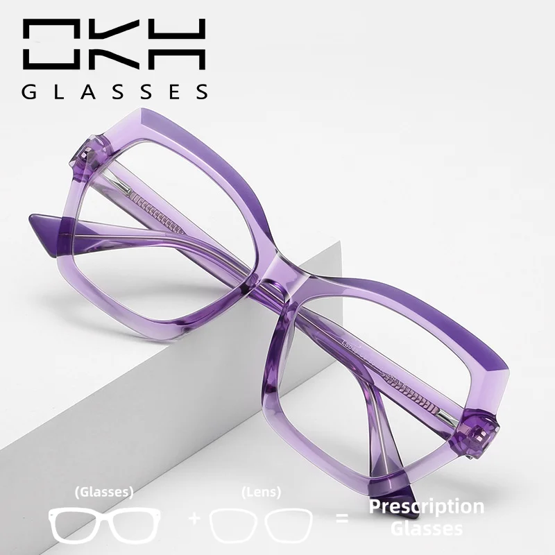 

OKH New Geometric Big Frame Custom Fashion Design Anti-blue Light Reading Glasses Customizable Prescription Women Myopia Glasses