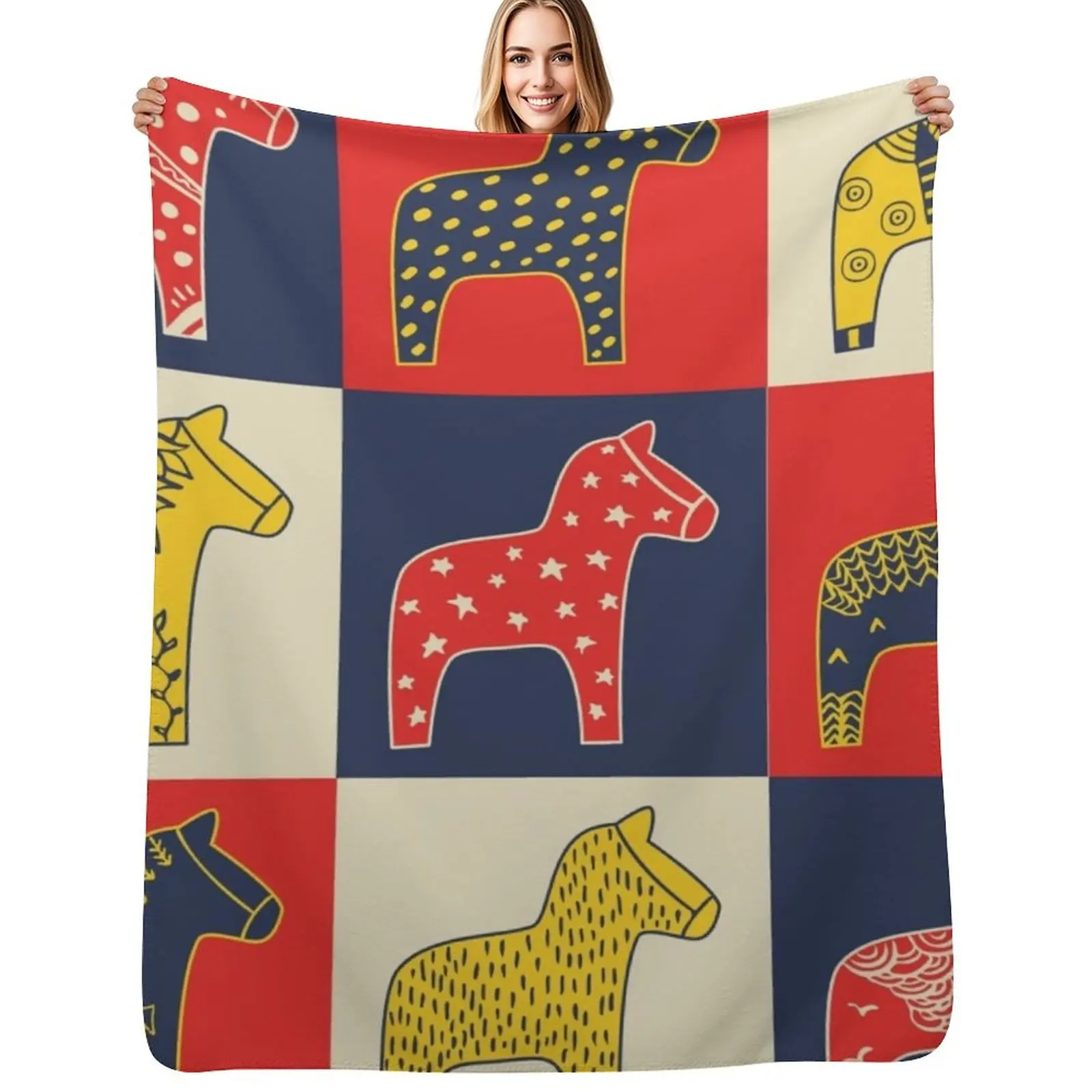 

BEST SELLER _ Swedish Dala Horse Throw Blanket Winter beds Nap Hairy Blanket