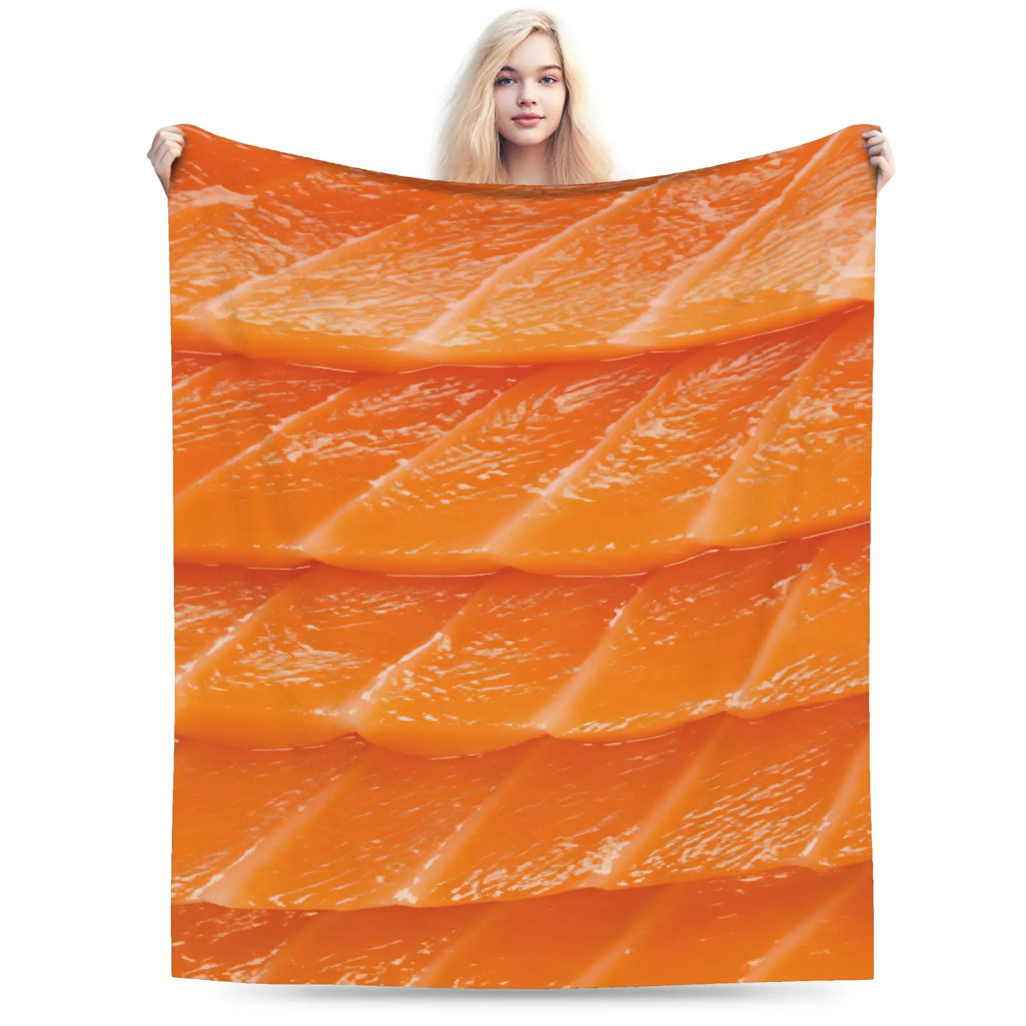 Salmon Fish Slice Warm Soft Blankets  Children Plush Throw Blanket Print Home Decor Flannel Bedspread Sofa Bed Cover