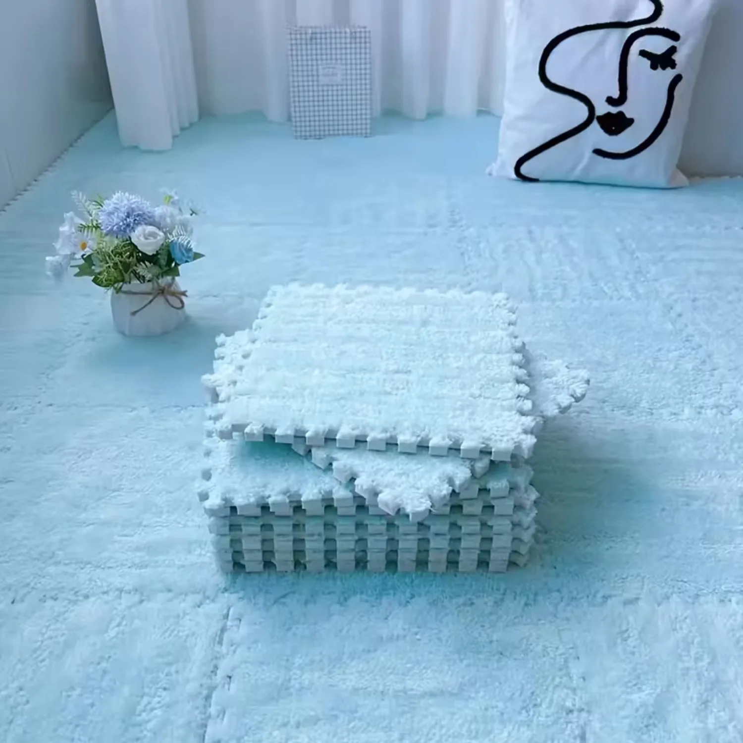 4-20 Piece Square Interlocking Plush Rugs Soft Long-pile Rugs Perfect for Bedrooms Living Rooms Studies and Holiday Decorations