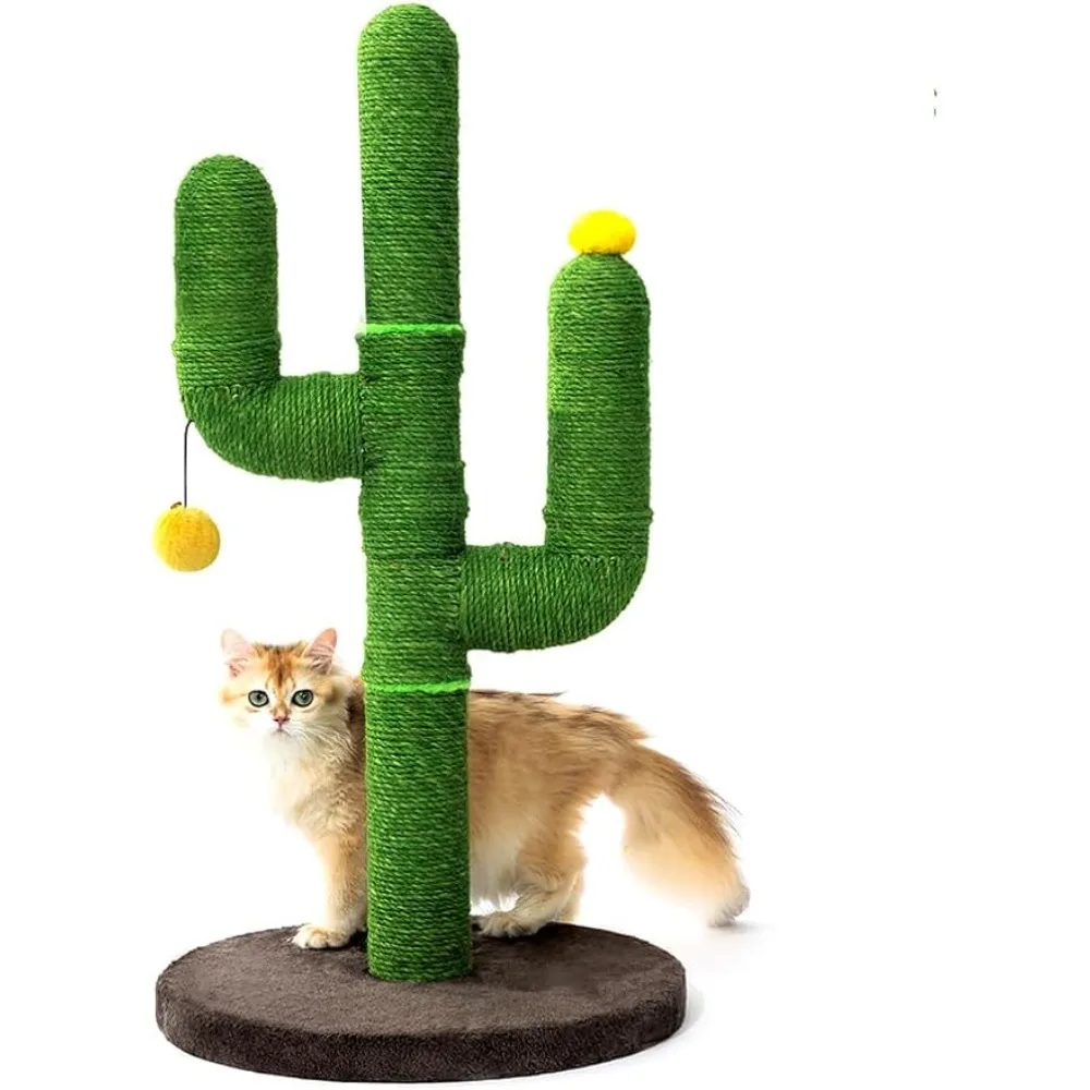 

Cactus Cat Scratcher Kitten Scratching Post With Natural Sisal Rope Castle for Cats Vertical Green Cat Tree With Hanging Balls