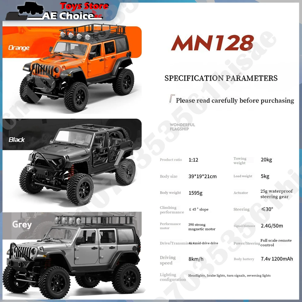 MN128 1/12 RC Car 4WD Jeep Model 2.4G Zdalnie sterowane światło LED 4X4 Off Road 4WD Wspinaczka RC Ciężarówka Zabawka elektryczna Prezent dla chłopca