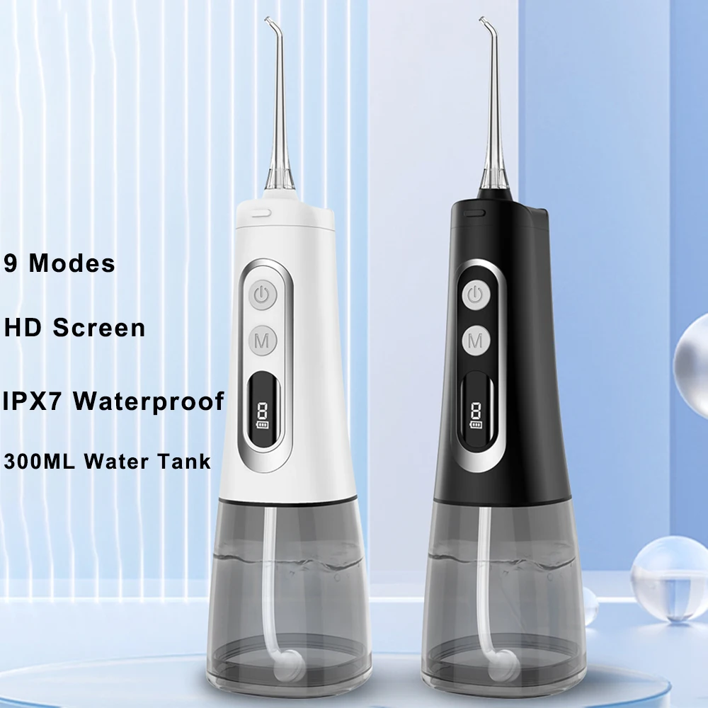 

9 Speed Modes Oral Irrigator Water Flosser Rechargeable Portable Dental Water Jet 300ML Water Tank IPX7 Waterproof Teeth Cleaner