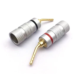 New 24K Gold For Speaker Pin Angel 2mm Banana Plugs Speaker wire Screw Lock Connector