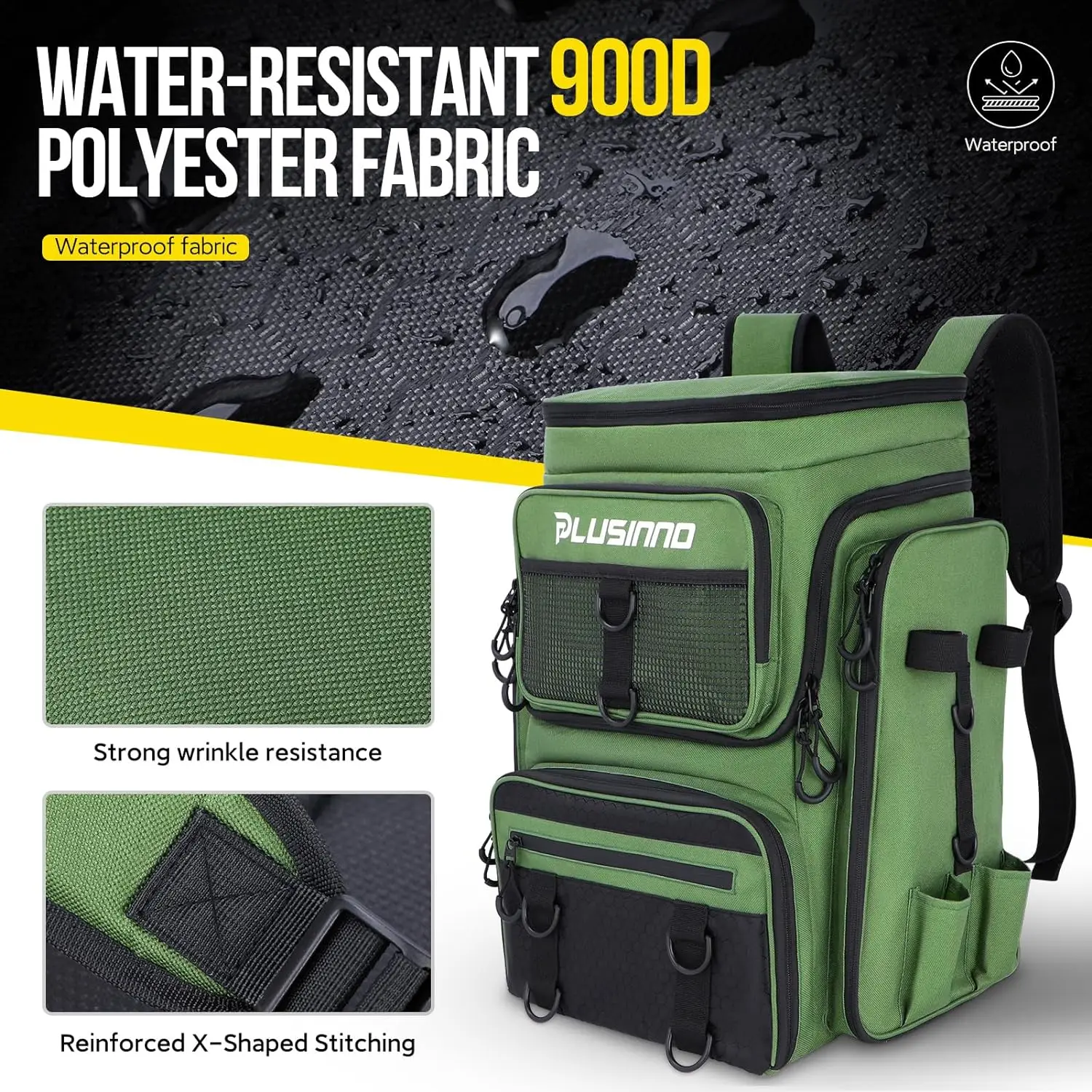 Imagem -02 - Plusinno-mochila de Pesca com Suportes de Haste Grande Bolsa Resistente à Água Armazenar Equipamentos para Acampar 42l