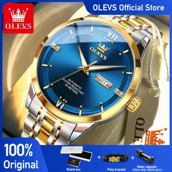 OLEVS 7061 reloj para hombre, marca de negocios Original, reloj mecánico automático, reloj de Esfera Grande resistente al agua para hombre, reloj con calendario Dual