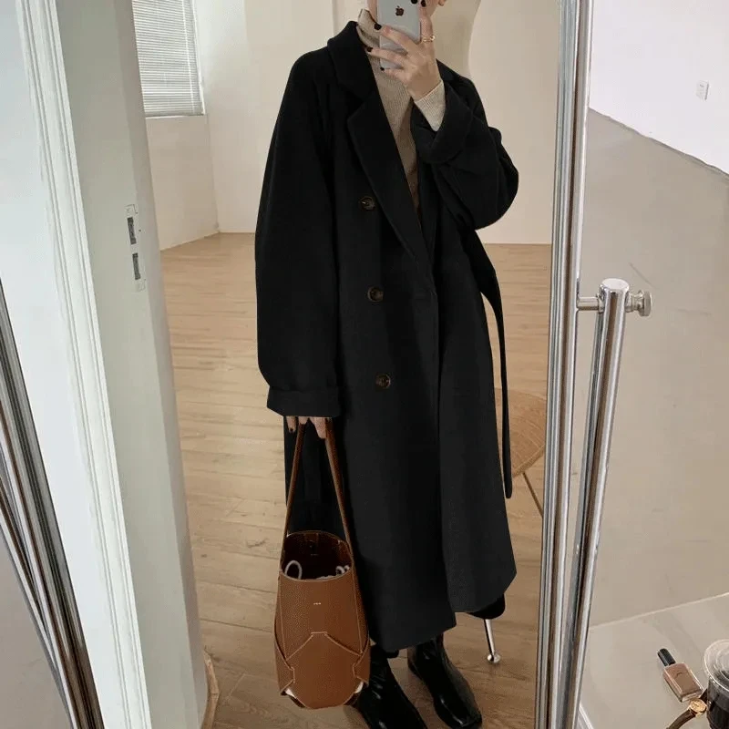 High-grade casual Korean coat 2024 new spring and autumn mid-length Hepburn style high-grade sense of cute woolen coat wome