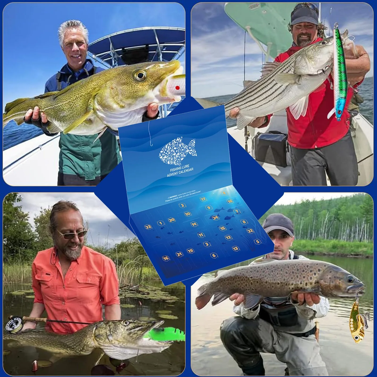 Regali per le vacanze di Natale Scatola cieca Esche da pesca Set Esche da lancio lunghe Attrezzatura da pesca regalo per pescatori Ragazzi Giocattoli da pesca