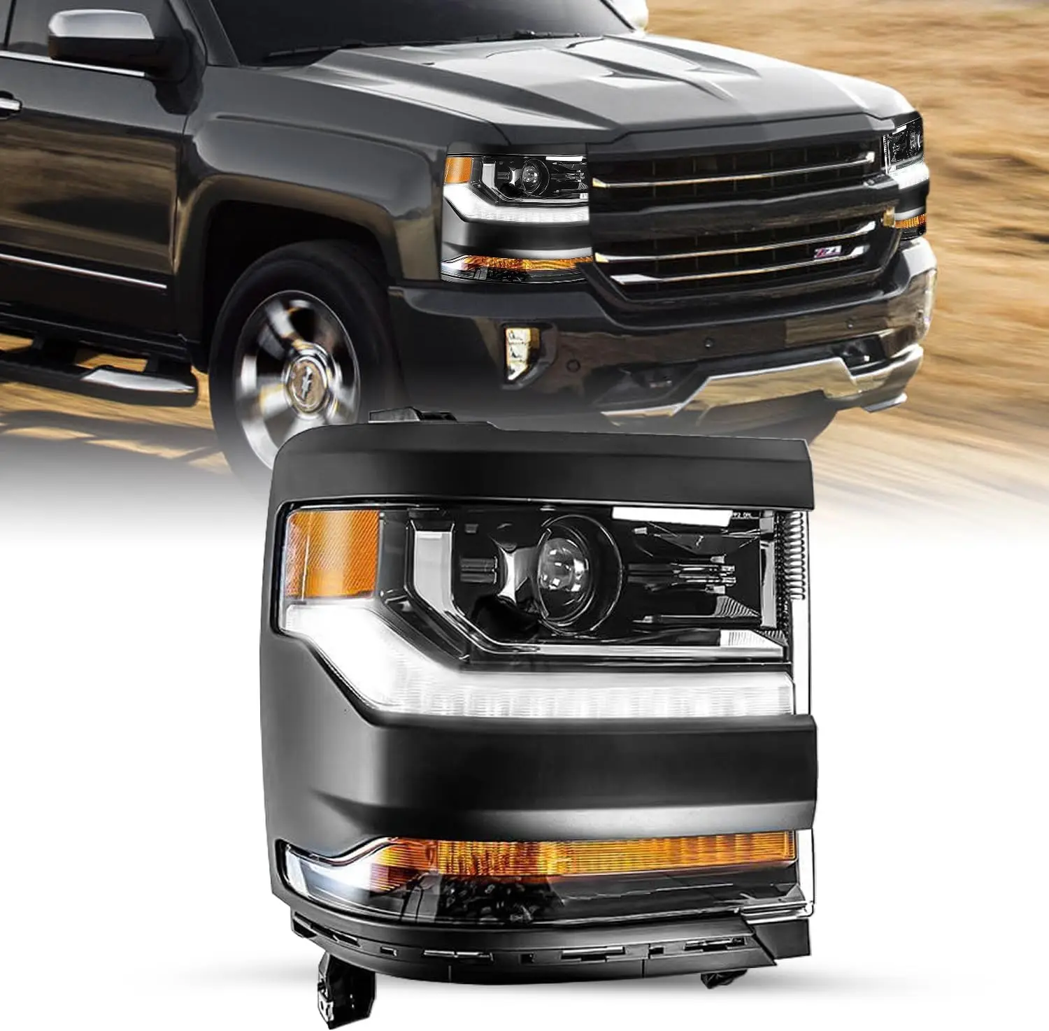 

HID/ксенон подходит для 2016 2017 2018 Chevy Silverado 1500/2019 Chevy Silverado 1500 LD, фара проектора в сборе со светодиодным DRL Factor
