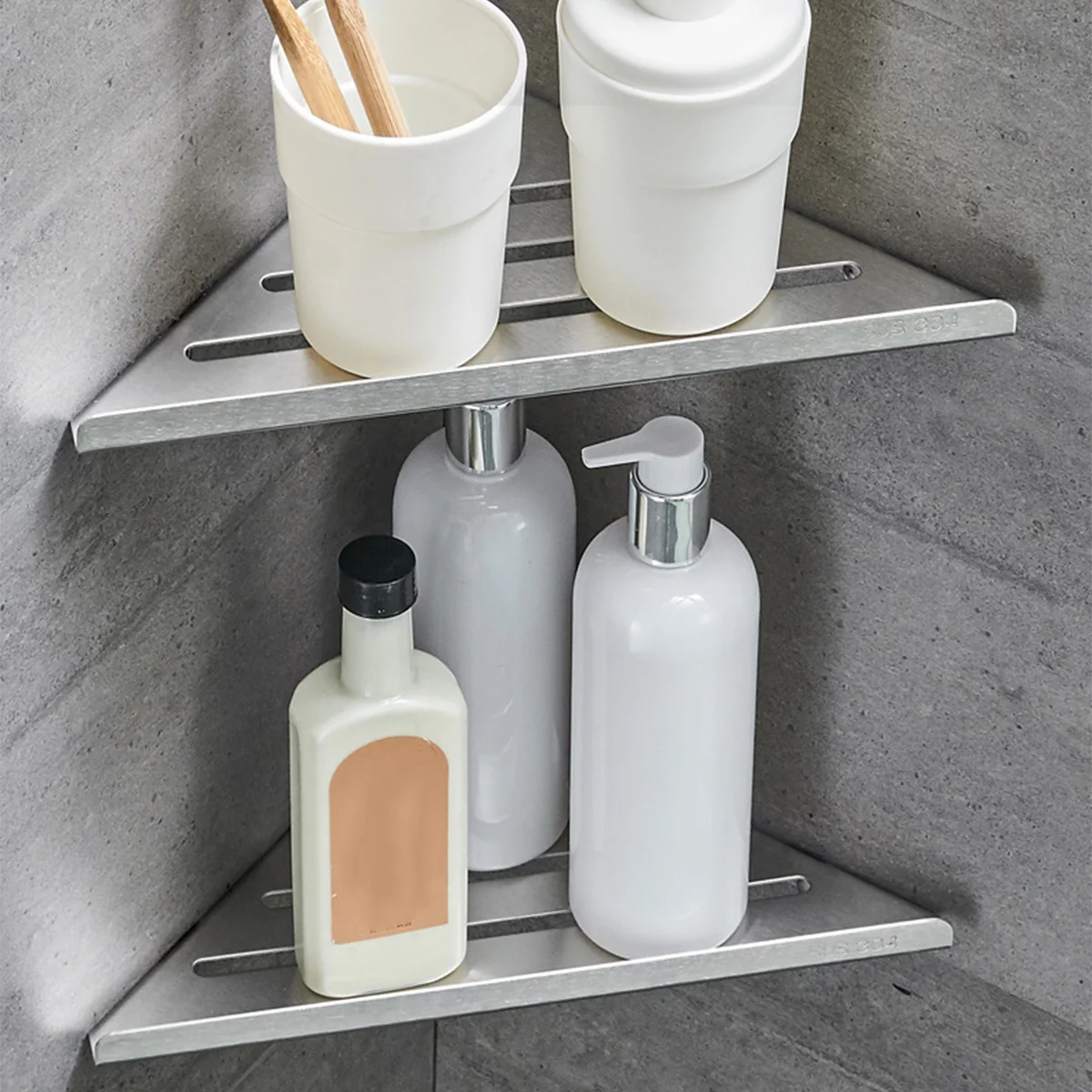Bathroom Shelves Wall Mount Shower Corner Shelf No-drill 304 Stainless Steel Corner Storage Shampoo Body Wash Organizer - view 2