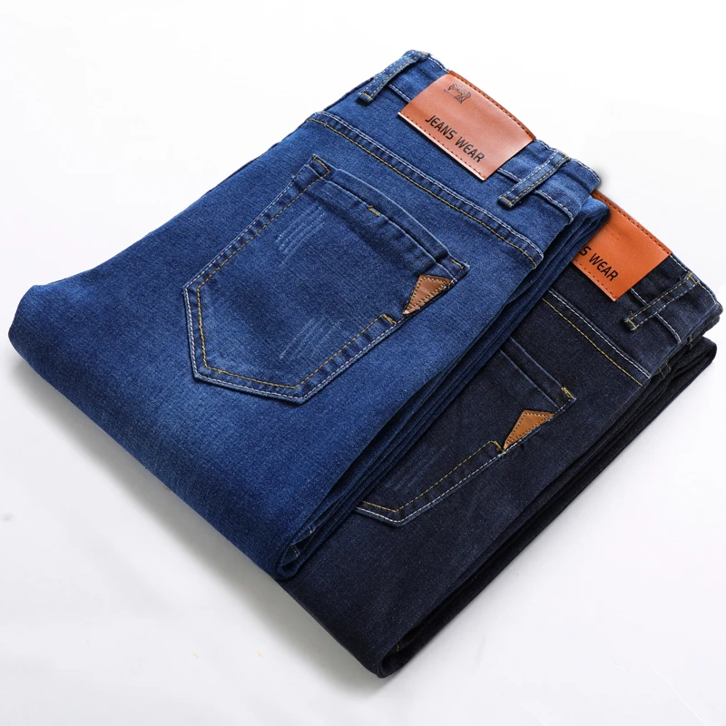 2023 Men's Straight Jeans Spring Autumn New Stretch Slim Business Casual Fashion Korea Office Solid Color Stretch Denim Trousers