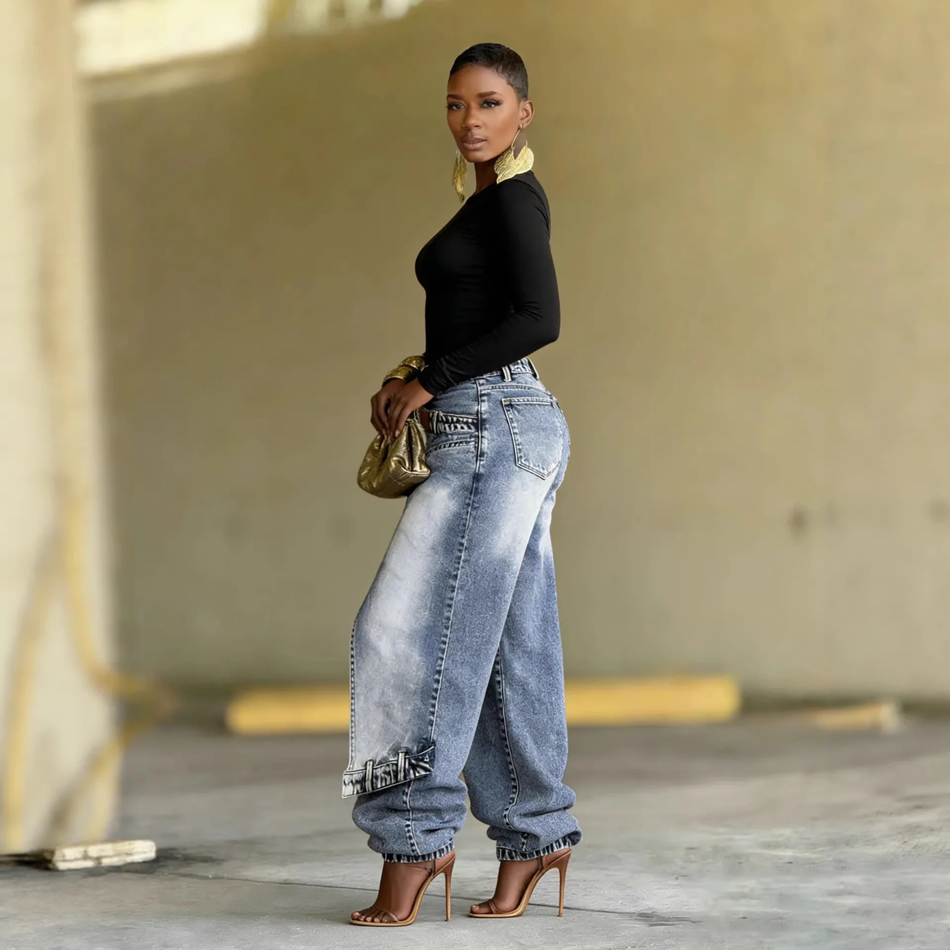 Design Sensation Deconstructed Cross-Border Independent Station Jeans 2026 New Style Washed Denim Pants Layering Trendy Women...