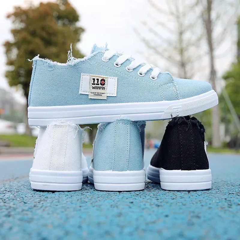 21hot4 Canvas shoes woman  new arrival Lace-up Spring/autumn Sneakers for girls Fashion Denim solid Blue/White casual shoes Tenn