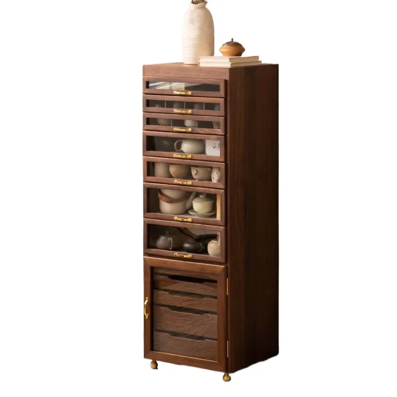 

North American black walnut solid wood storage cabinet, Wenwan cabinet tea set storage