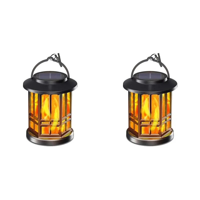 ABJN-2X Solar Flameless Lantern Light Hanging Dancing Flame Lantern Light Auto On/Off Decorative Fire Lanterns