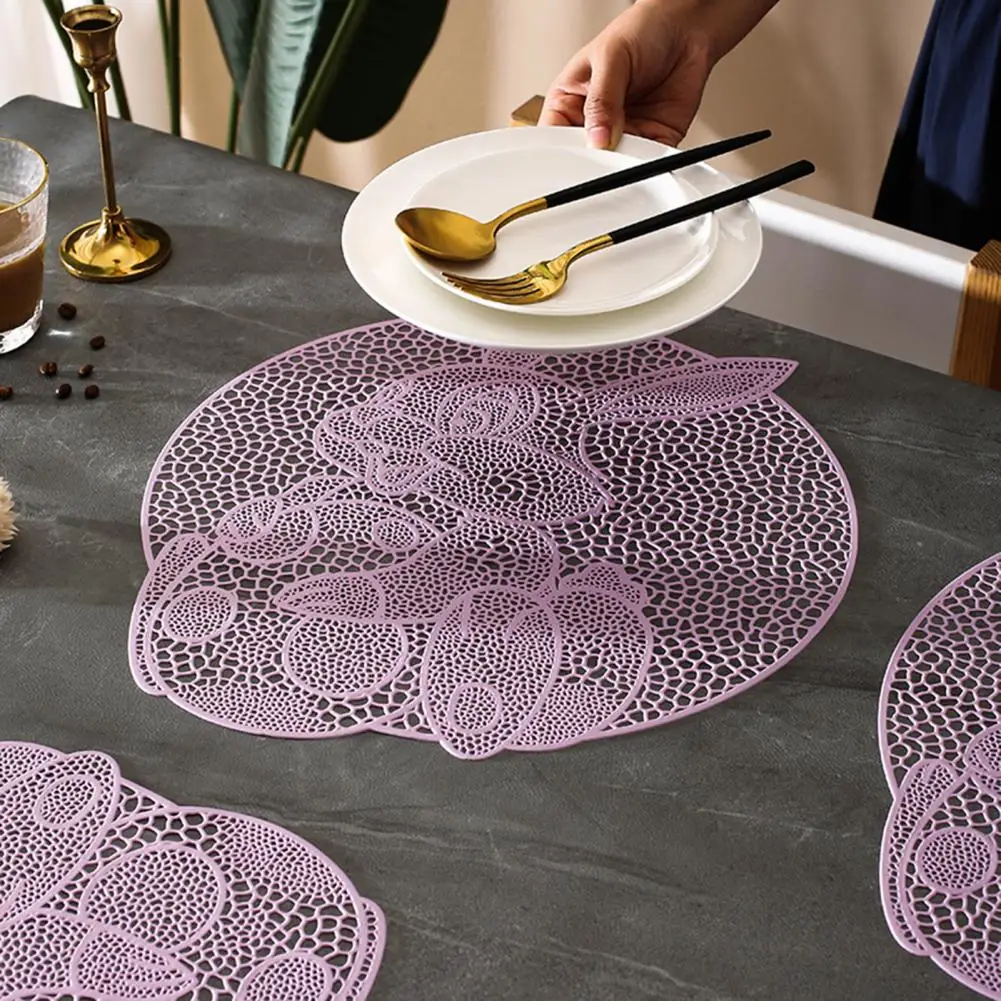 

Pvc High Temperature Resistance Mat Rabbit Style Tableware Pad Rabbit Shape Pvc Placemat with Hollow Design for Dining Table