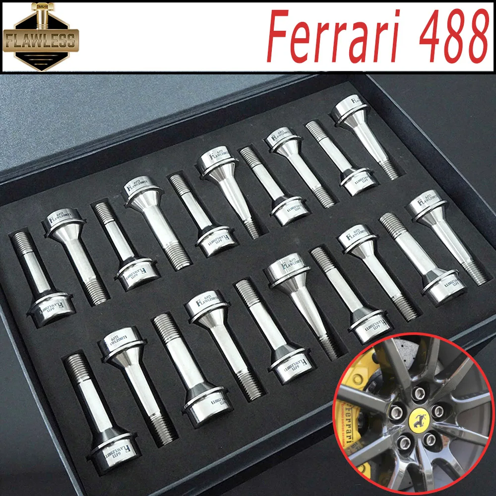 

FLAWLESSTI M14x52x1.5 M14x62x1.5 M14x68x1.5 Pitch Gr5 Titanium Bolt Car Wheel Hub Bolt For Ferrari 488