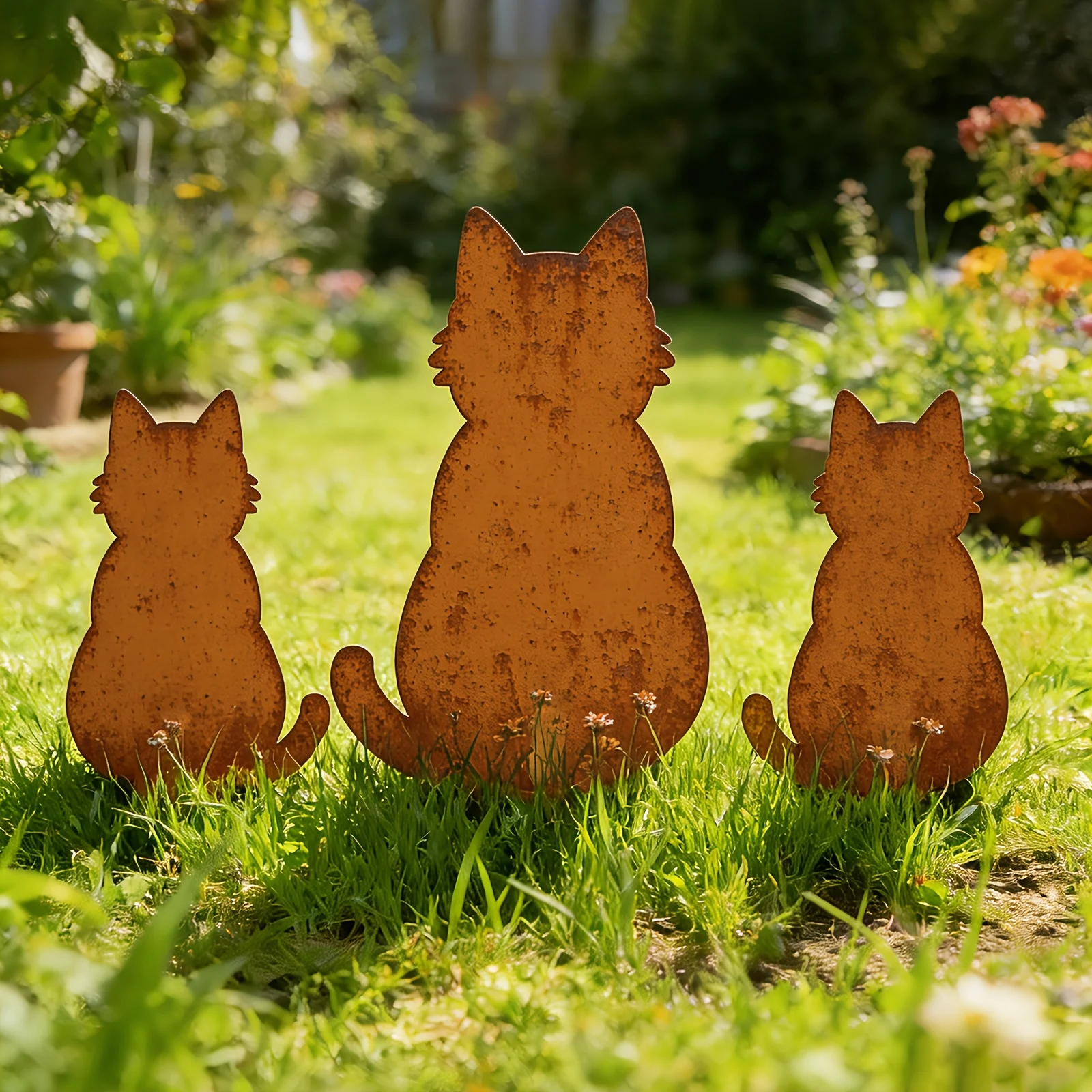 1set 2D Flat Cat Shape Garden Floor-pier Farmhouse Outdoor Garden Decorative Embroidered Colorful Garden Pile