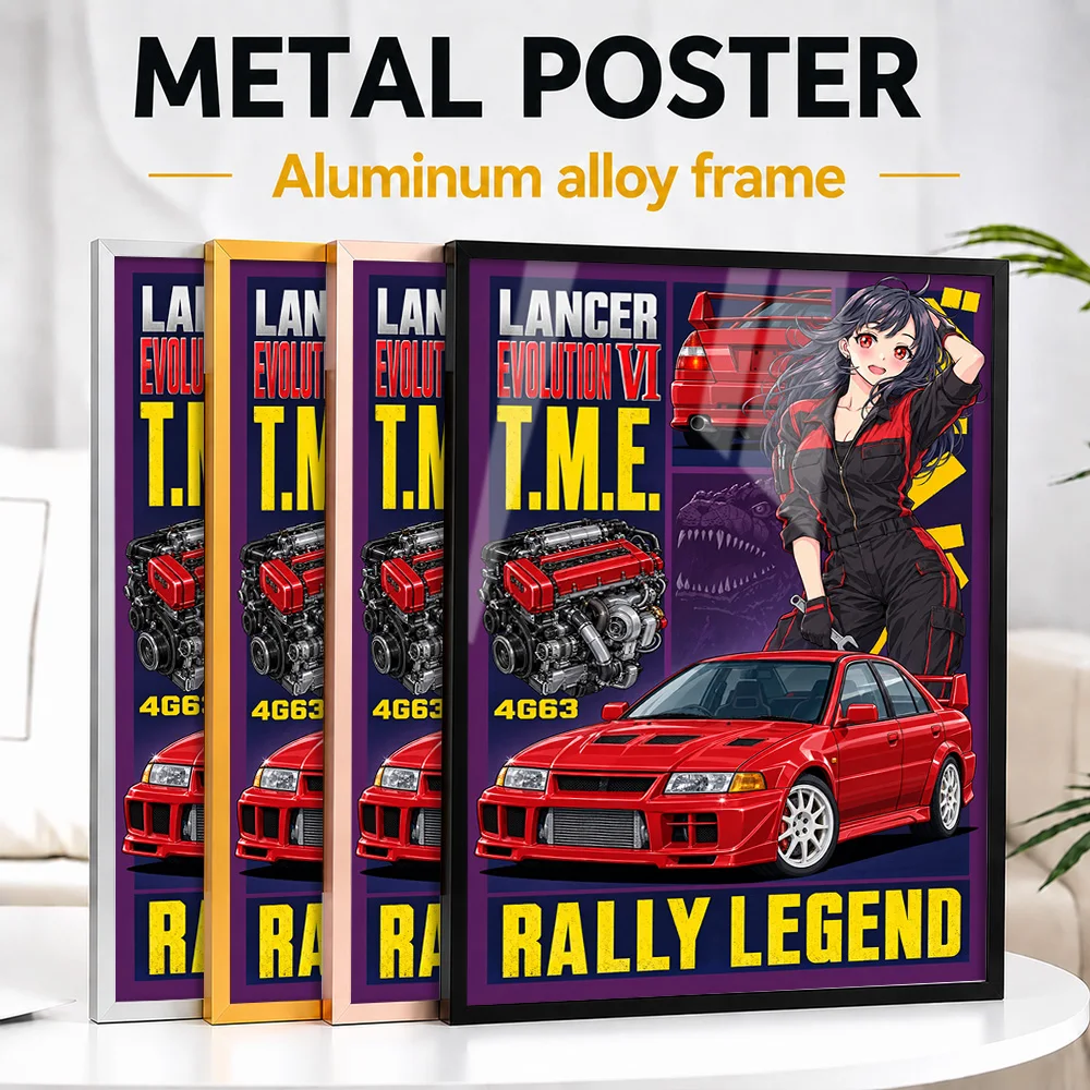 Japanese Lancer Evolution VI T.M.E. Passion Red Sports Car Framed Metal Print Customized Performance Spirit Wall Art For Garage