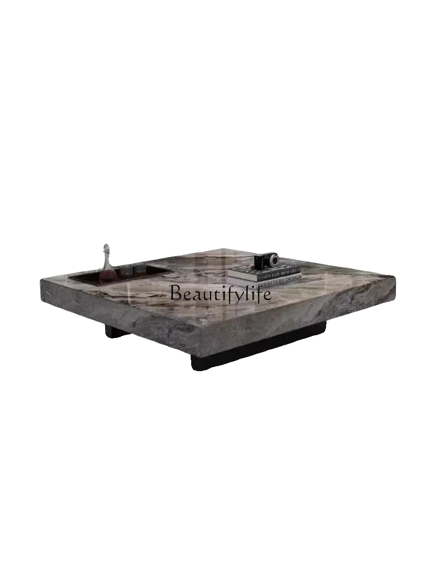 

LXItalian minimalist light luxury rock slab cream style household square coffee tableSSS