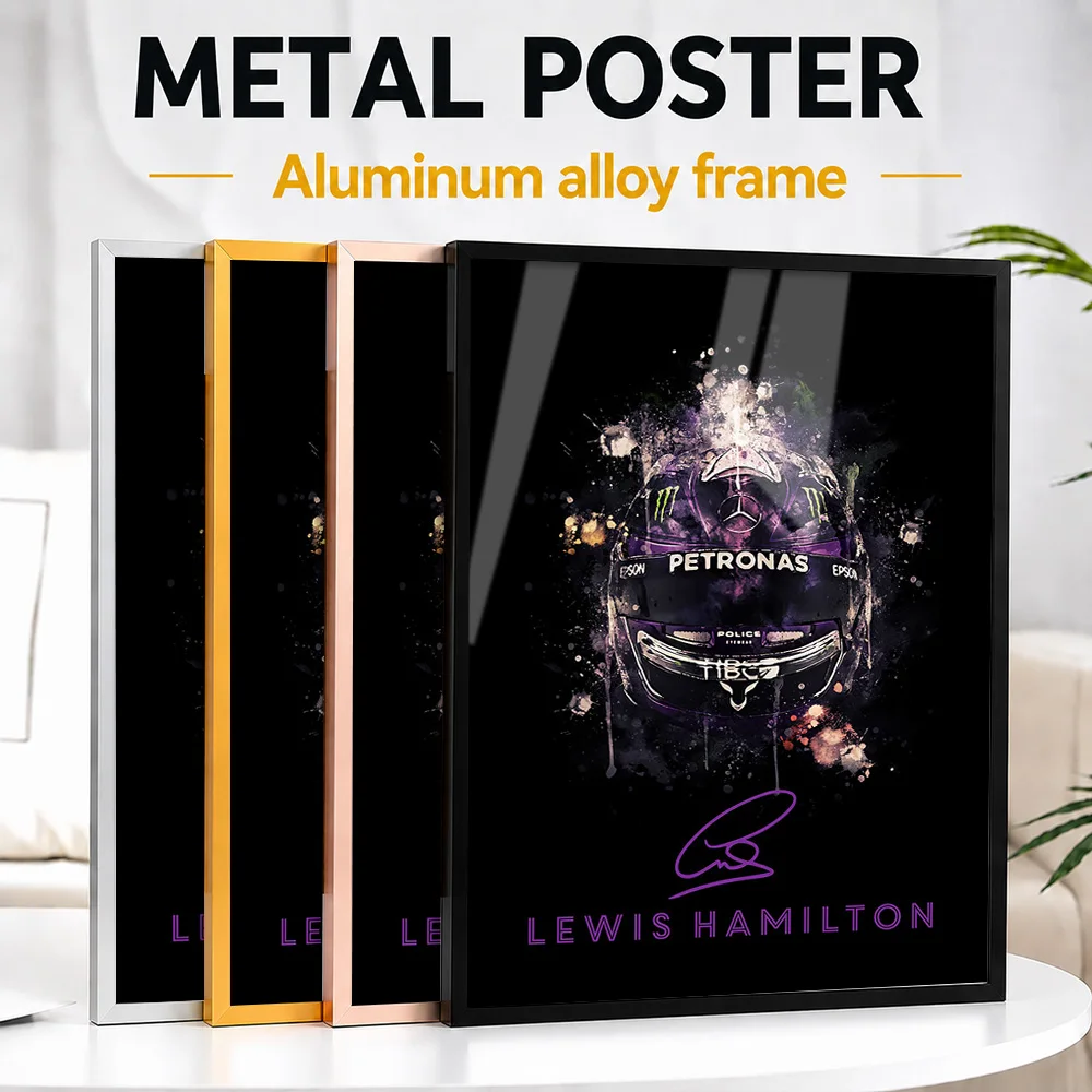 Póster Metálico de Lewis Hamilton con Marco de Aleación de Aluminio, Foto Personalizada Estilo Gran Premio de Alta Velocidad, Arte de Pared para Habitación de Coleccionista