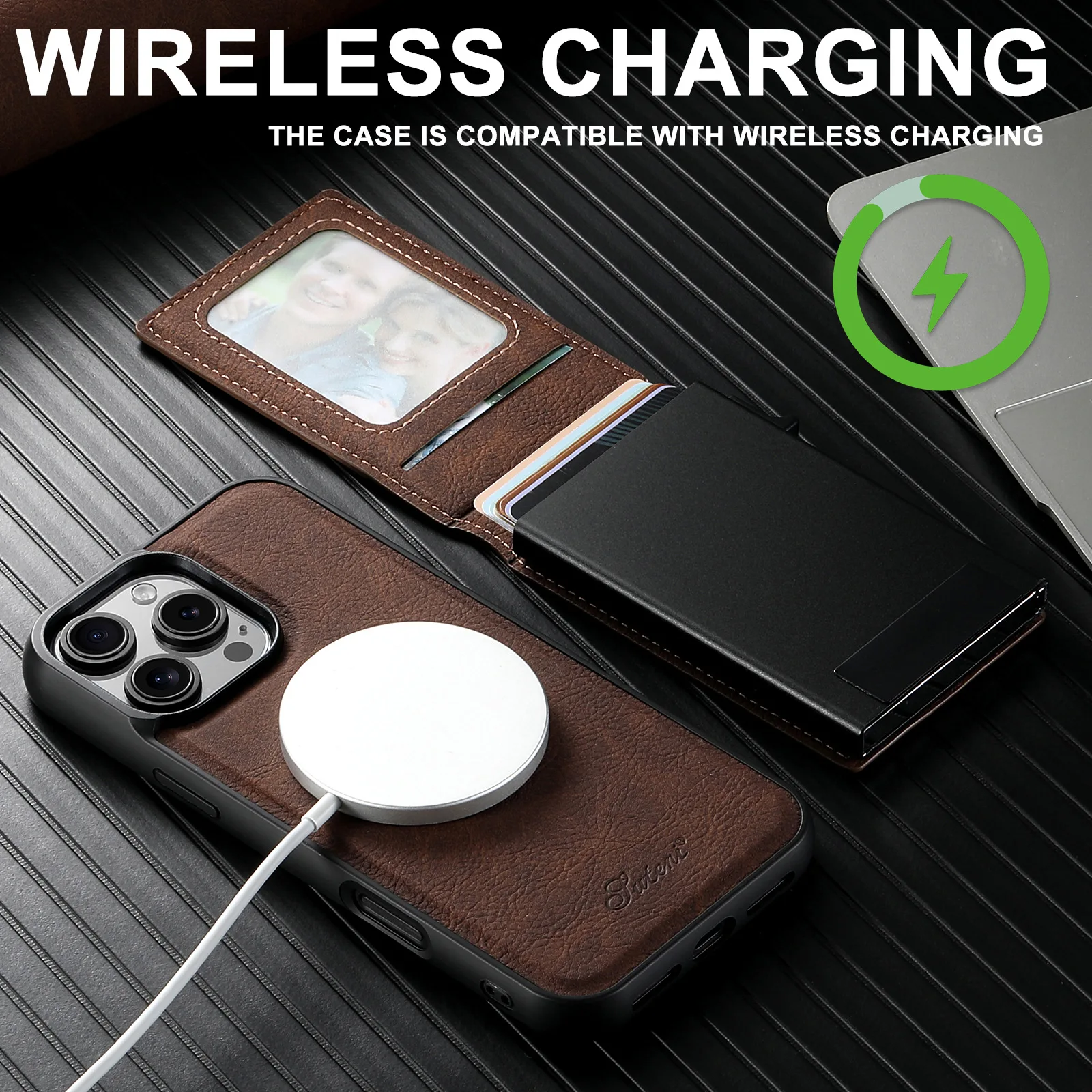 

Магнитный чехол MagSafe с беспроводной зарядкой для iPhone 17 Pro Max 14 13 12 15 16 Pro Max 2 в 1, кожаный чехол-держатель для сумки-бумажа для карт