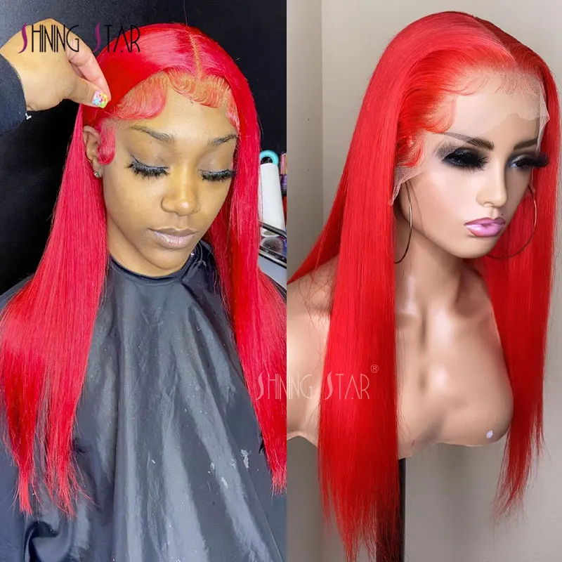 30 34 Inch 99J Red 13X4 Lace Front Human Hair Wigs Colored Straight Burgundy 13X6 Transparent Lace Frontal Wigs For Black Women