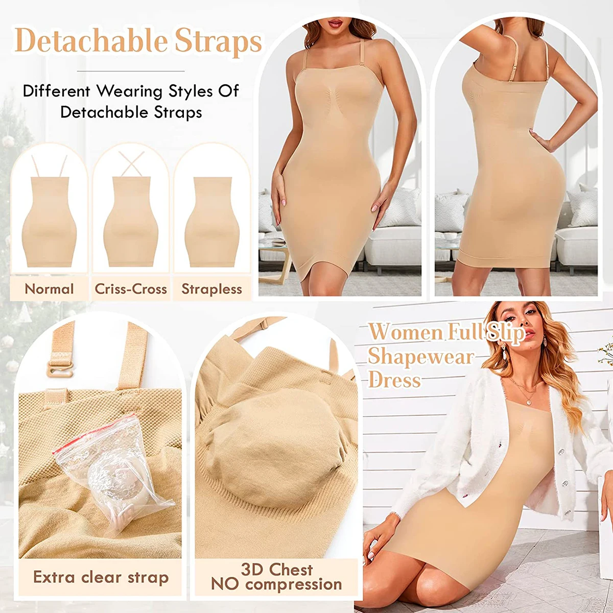 Women\'s Strapless Shapewear Slip Under Dress Full Slips Dress Tummy Control Camisole Full Body Shaper Seamless Corset Underwear