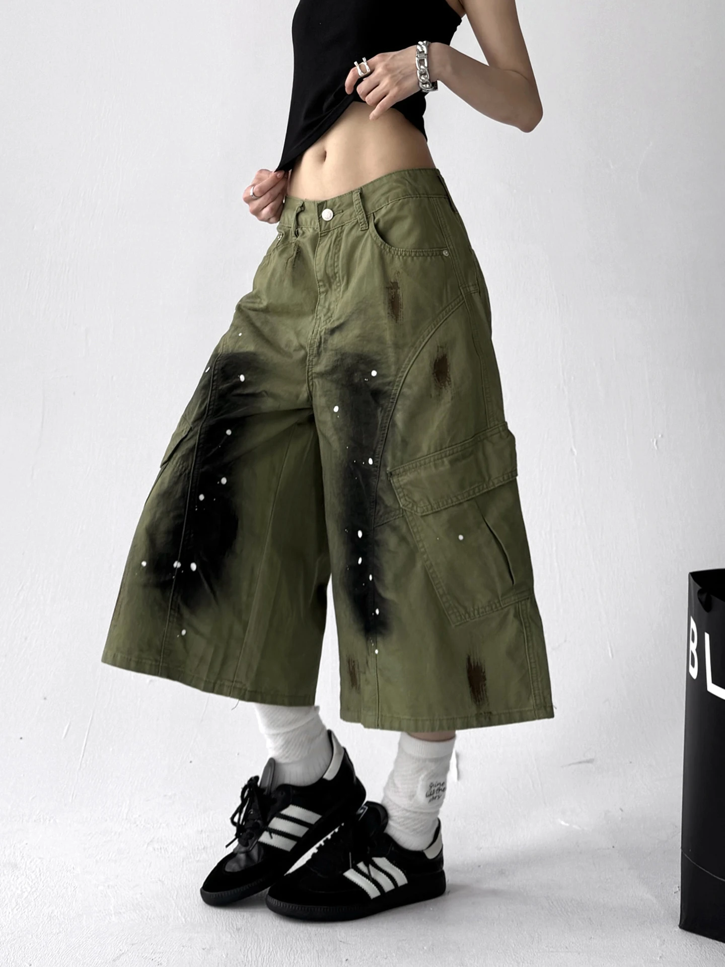 

Широкие повседневные брюки в американском стиле ретро, женские летние модные брендовые брюки Big ket, рабочая одежда, брюки на семь футов, брюки