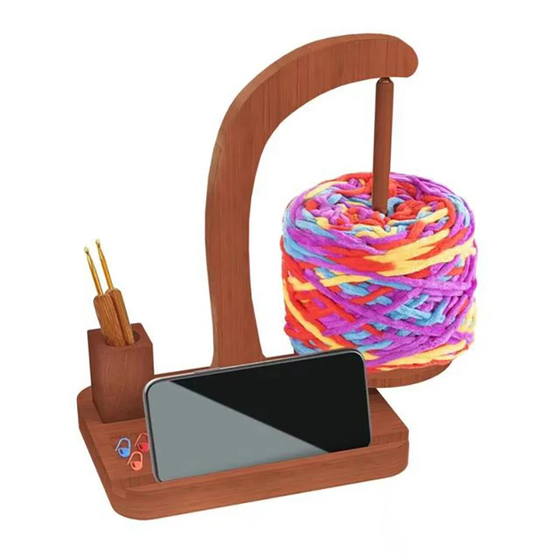 In Stock Wooden Rotating Yarn Holder Solid Wood Suspension Spinning Yarn Dispenser Desktop Knitting Thread Storage Rack for Croc view 5