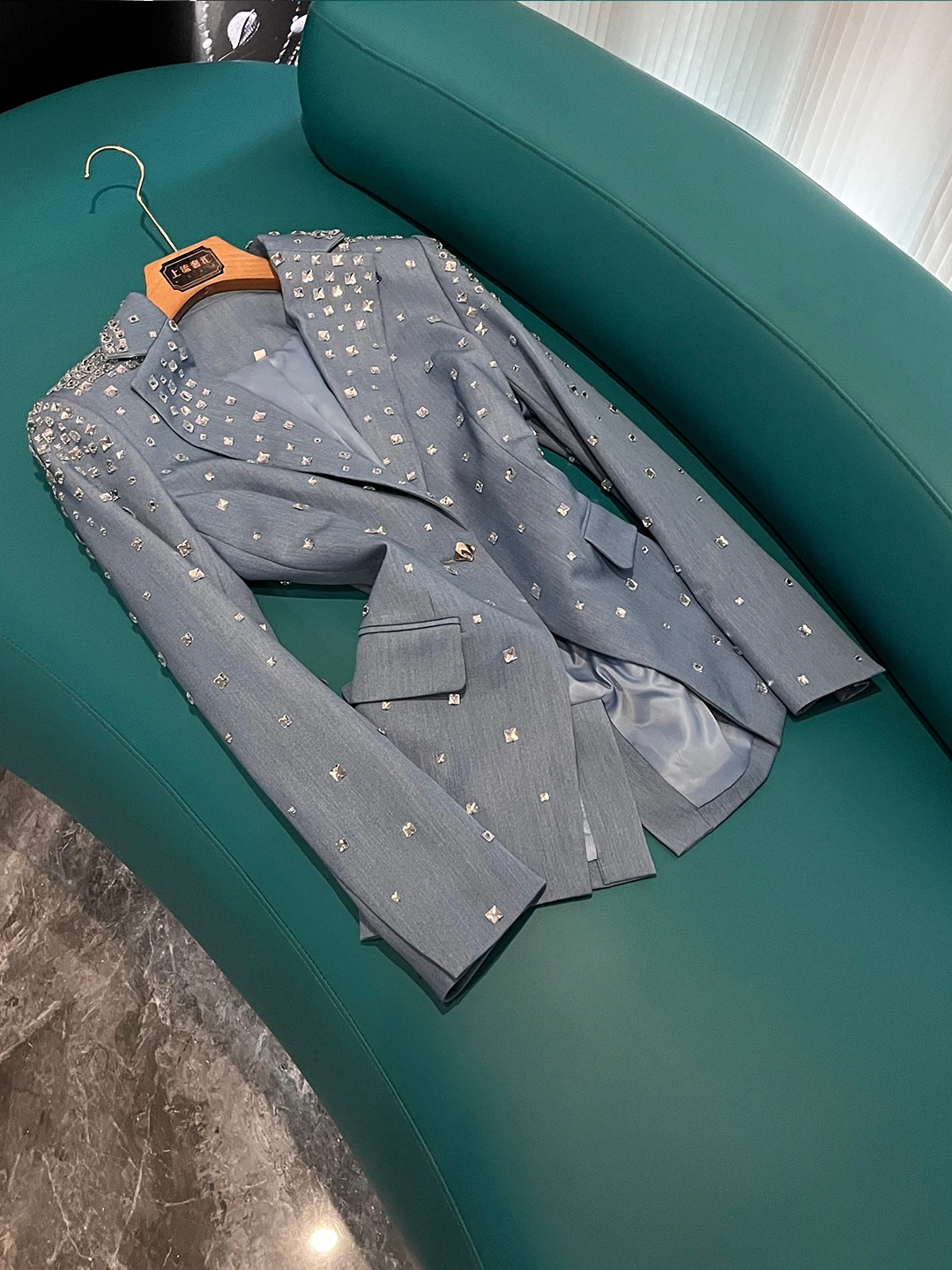 

Ele Faionable Heavy Embellied Diamond Women's Suit Slimming Luxury Outerwear Stage Performance Par Z28