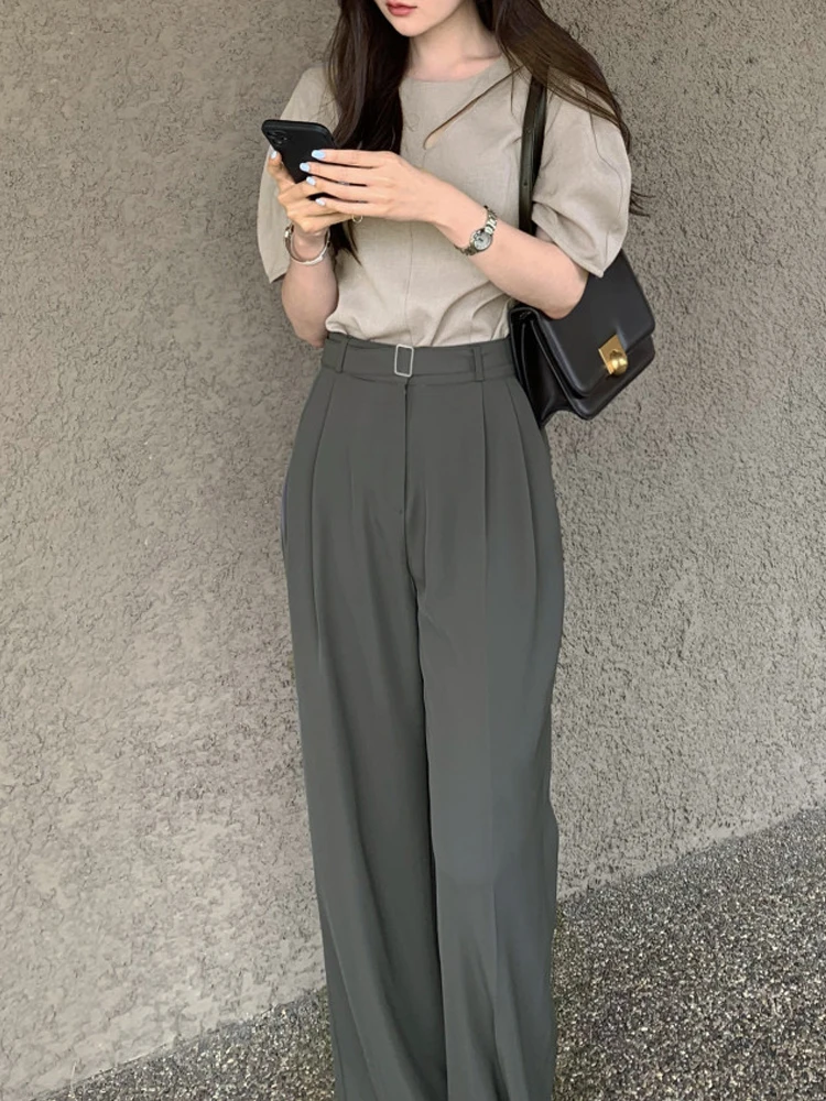 Прямые повседневные брюки с высокой талией, женские корейские брюки, весна-лето, новые универсальные длинные брюки свободного покроя