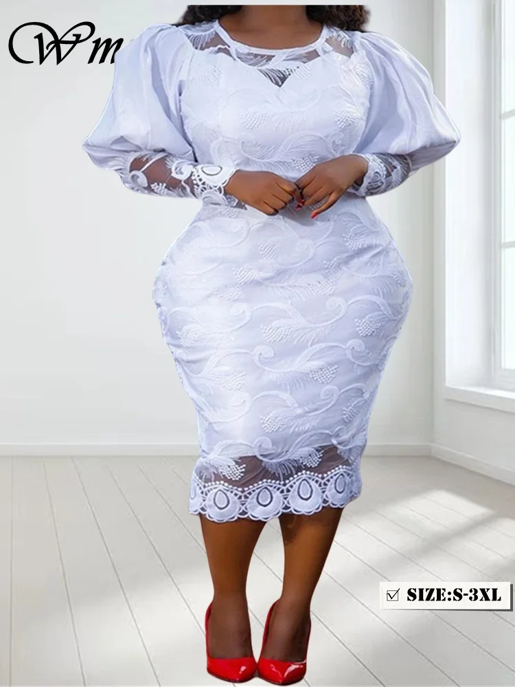 

Wmstar Dresses for Women Wholesale Solid Color Elegant Mid Waist Parchwork Lace White Streetwear Elegant Party Midi Dress 2025