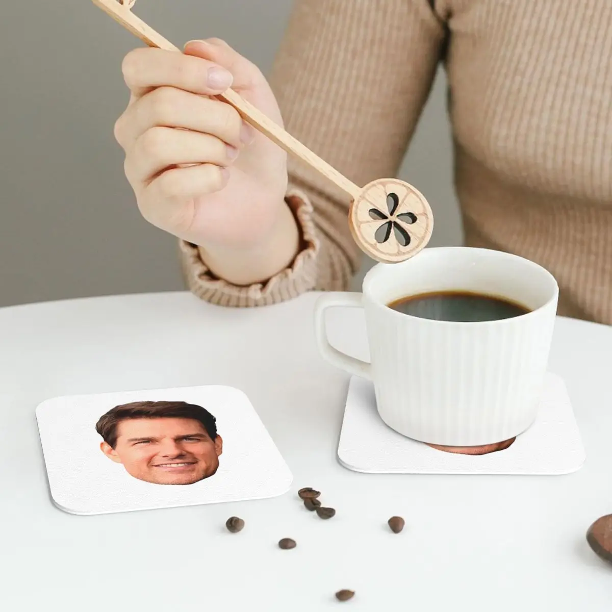 Tom Cruise Face Cutout Coasters Leather Placemats Non-slip Insulation Coffee Mats For Home Kitchen Dining Pads Set of 4